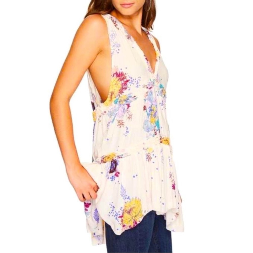 Free People Purple Haze Floral Tiered Tunic Top Size Small - Picture 3 of 11
